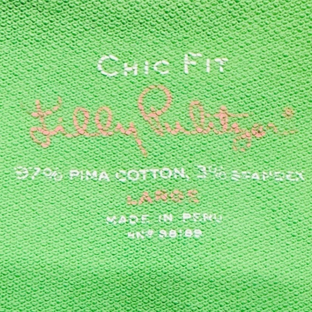Lilly Pulitzer Green Pima Cotton Palm Tree Logo Polo Shirt Chic Fit Sz L Preppy - Picture 4 of 7